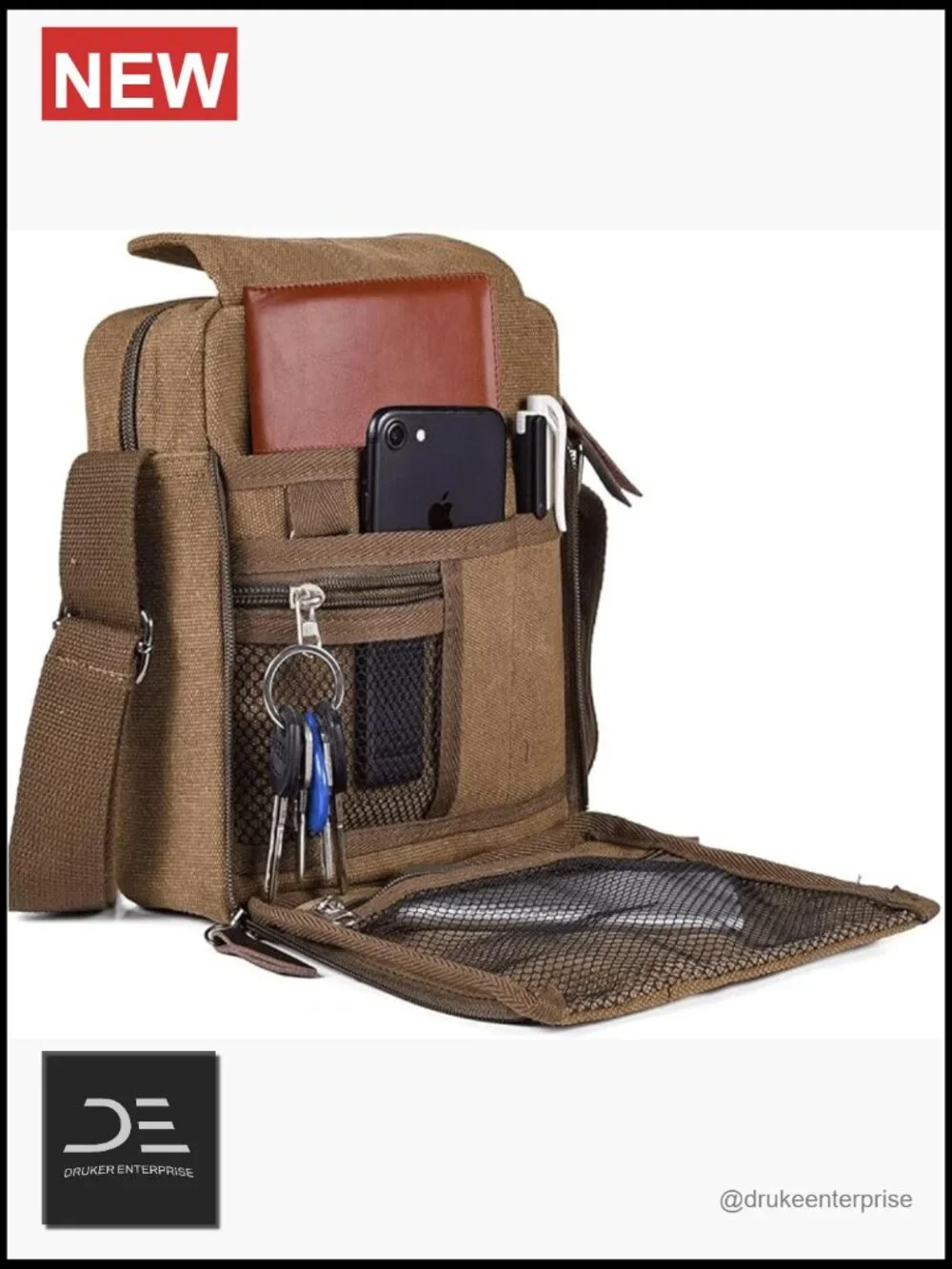 Vintage Canvas Messenger Bag Crossbody Shoulder Bag Multi Pocket Small